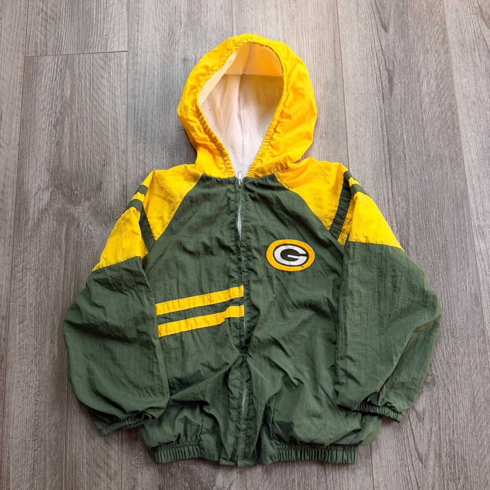 Green Bay Packers Kids 5 youth Windbreaker Jacket Hooded 90s style